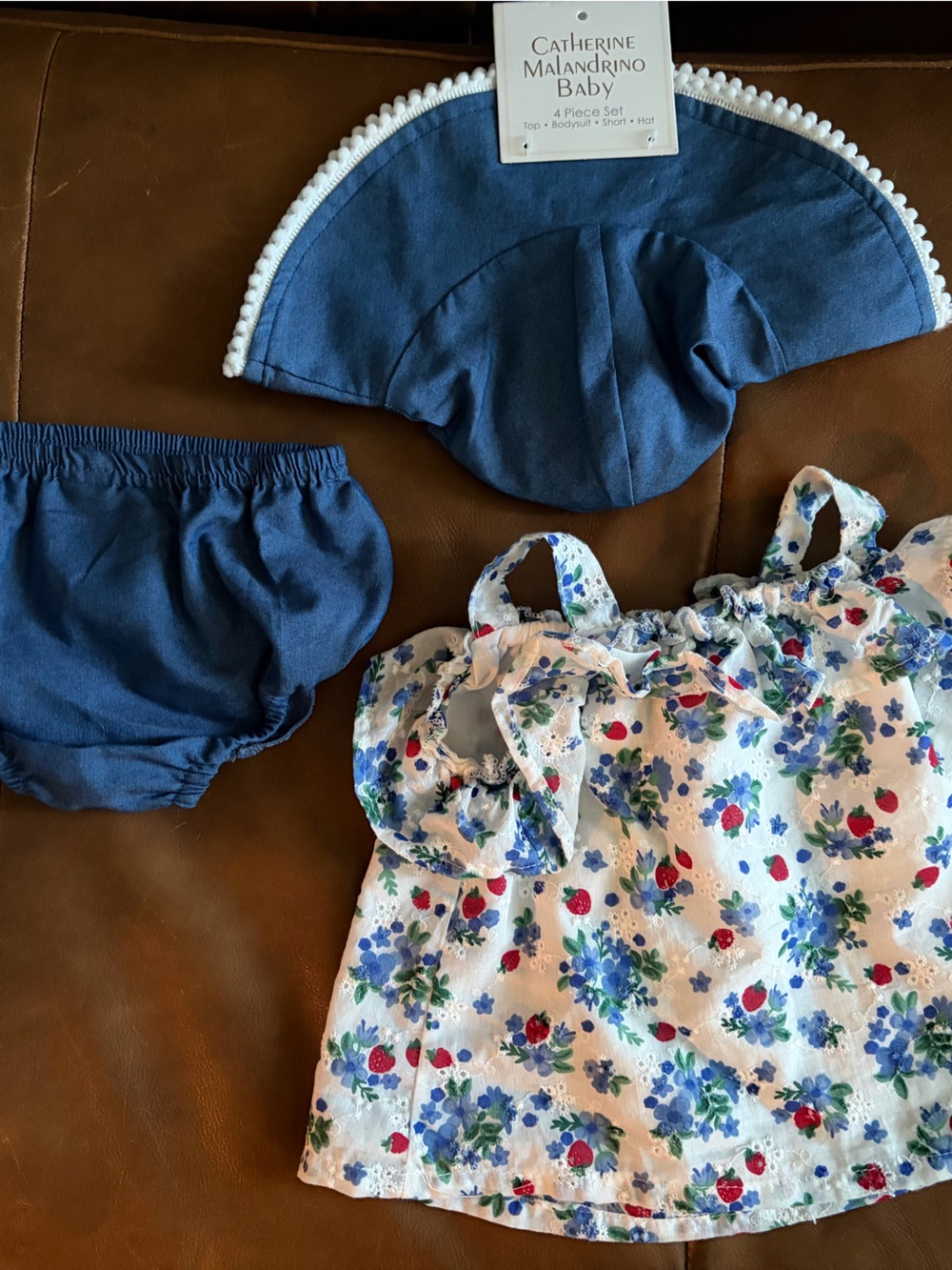 Pierre Balmain Blue Sun Hat, Blue Bloomer & Floral Top Set